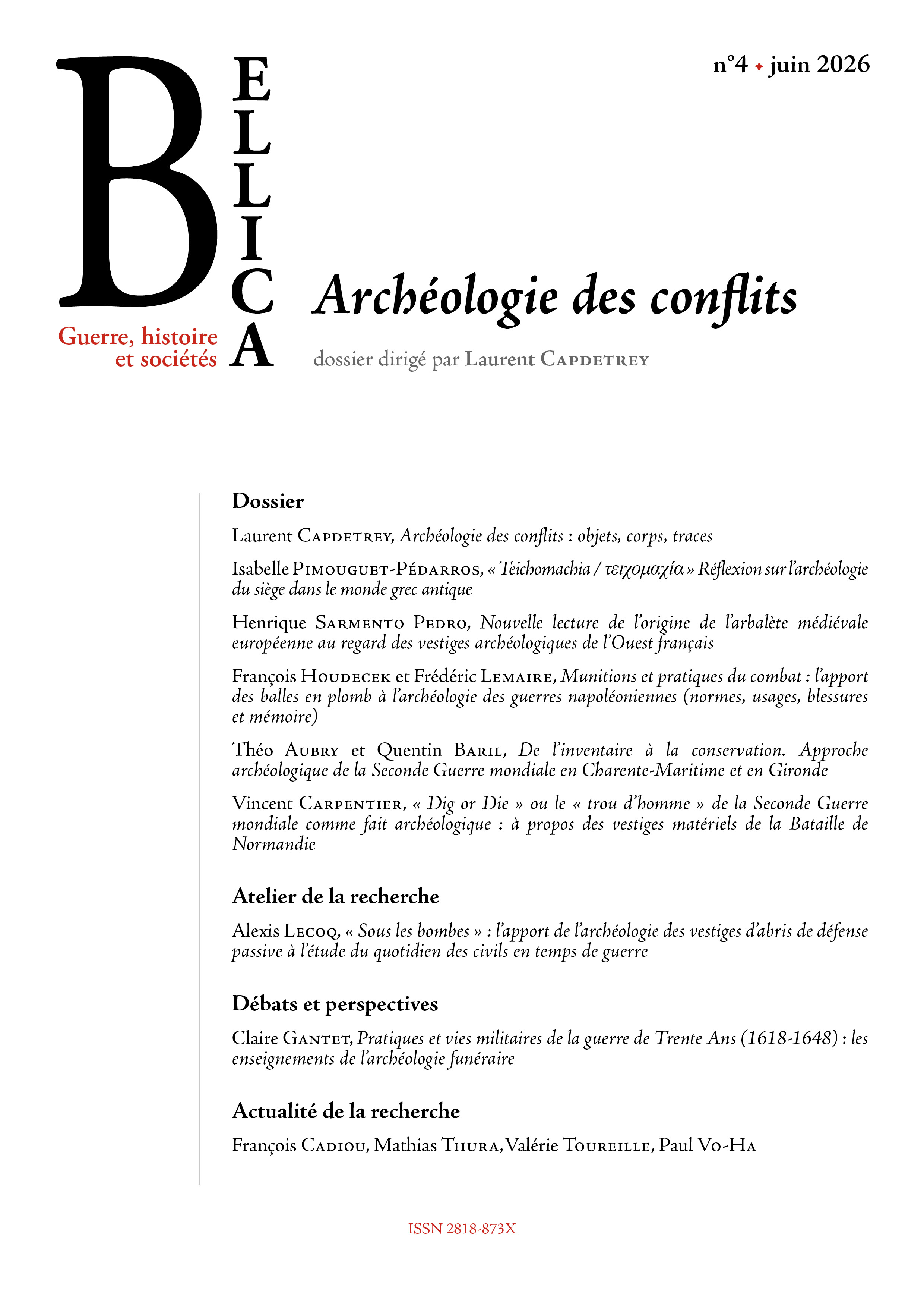 					Afficher Vol. 4 No. 1 (2026): Archéologie des conflits : objets, corps, traces
				